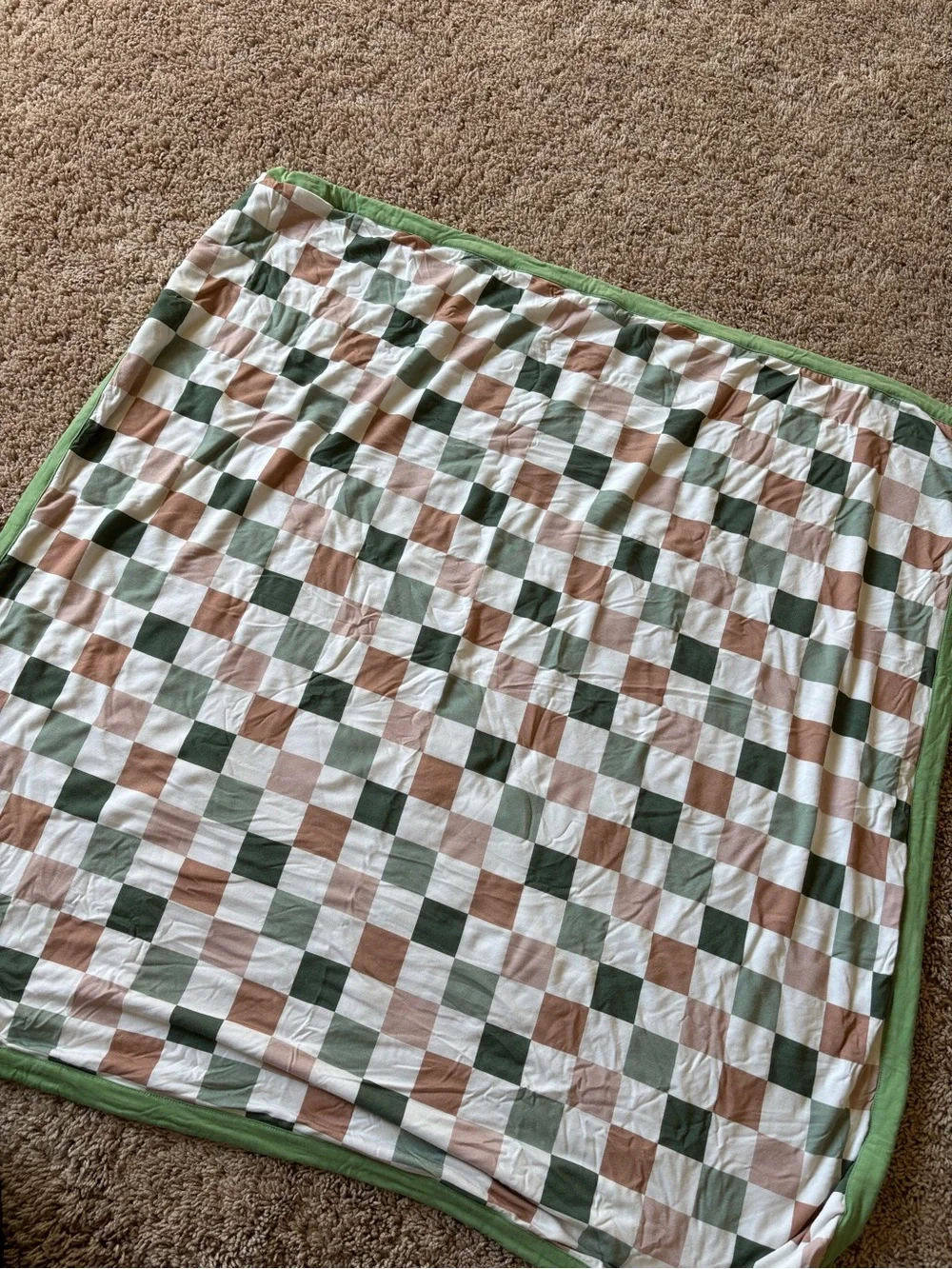 Green Trim Woodland Baby Blanket - Reversible Check & Animal Print: Posh Peanut